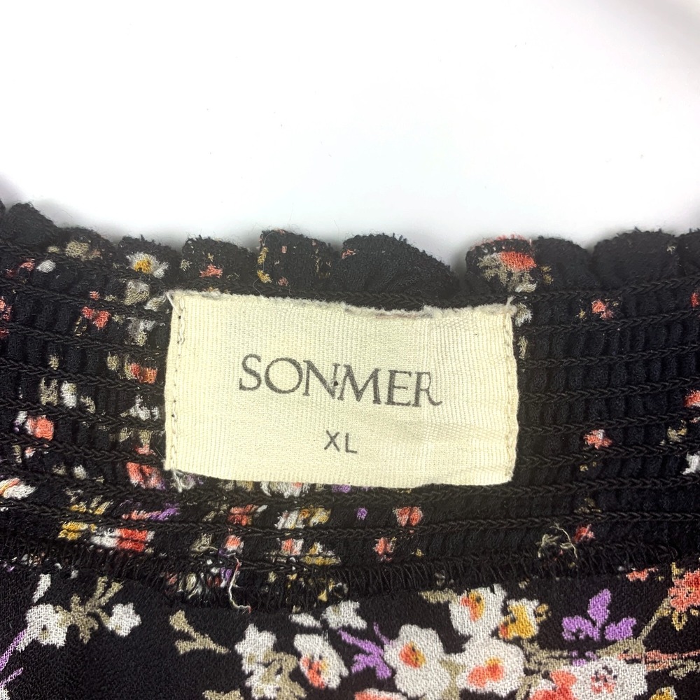 Sonmer‎ Lola Dress Sz XL Black Floral Ankle Length Ruffled Midi Asymetric V Neck - Picture 5 of 16
